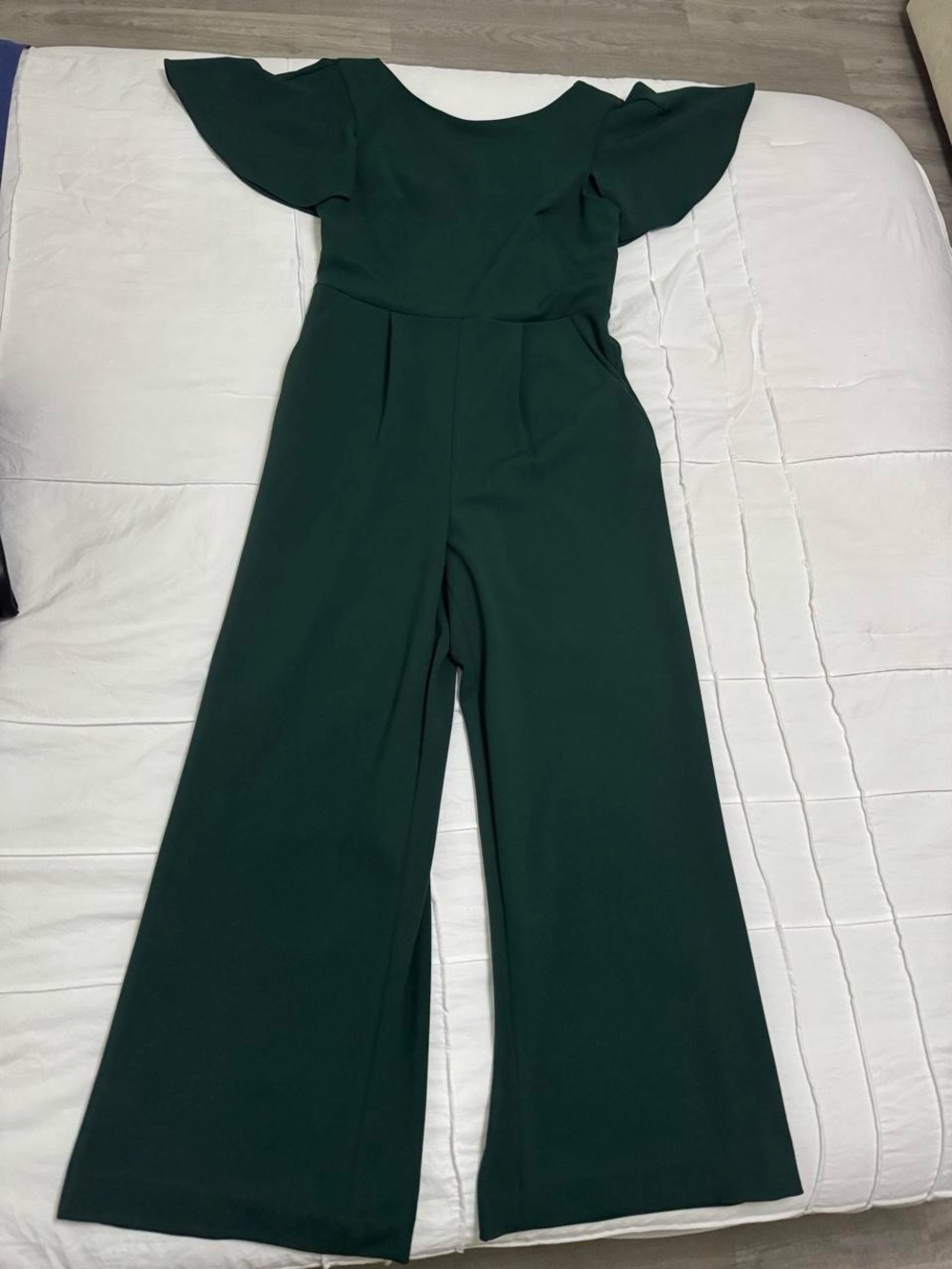 Calvin Klein Dark Green Wide-Leg Jumpsuit with Flutter Sleeves